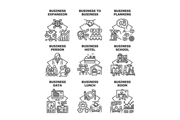 Business School Set Icons Vector Guide
